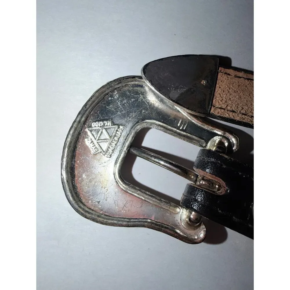 Vintage black leather rhinestone accent country western belt 34 USA made cowboy